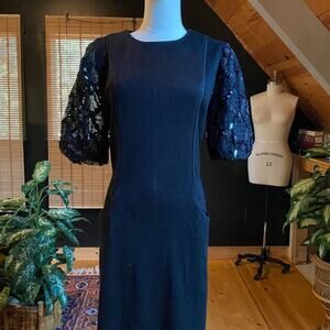 Vintage Little Black Dress Puff Sequin Sleeves
